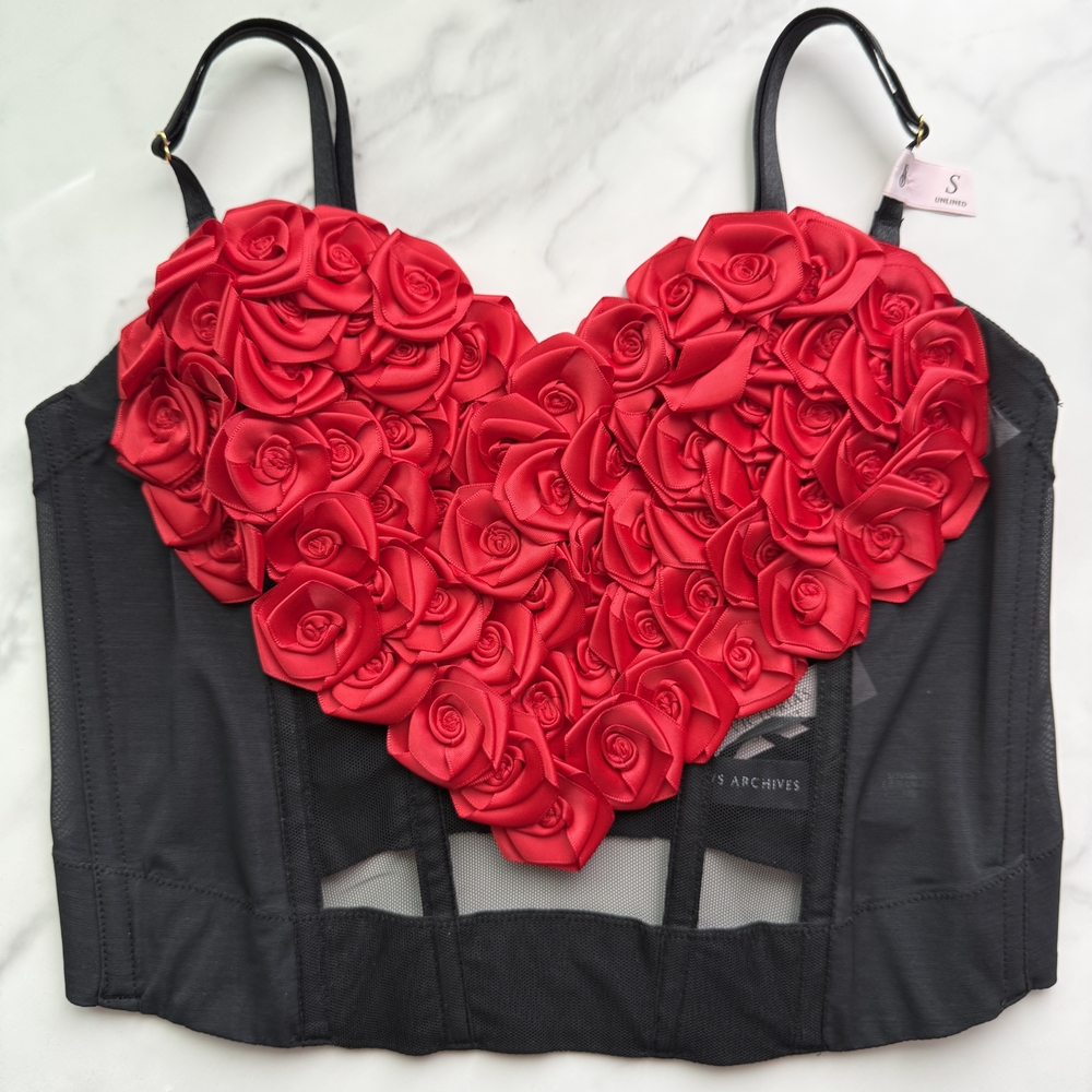 NWT VICTORIA'S SECRET VERY SEXY VS ARCHIVES ROSETTE CORSET TOP IN BLACK SIZE SMA